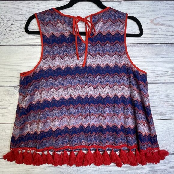 WD NY Women's Sleeveless Tank Tunic Size XL Red Multi Color Chevron Tassels - Picture 7 of 13